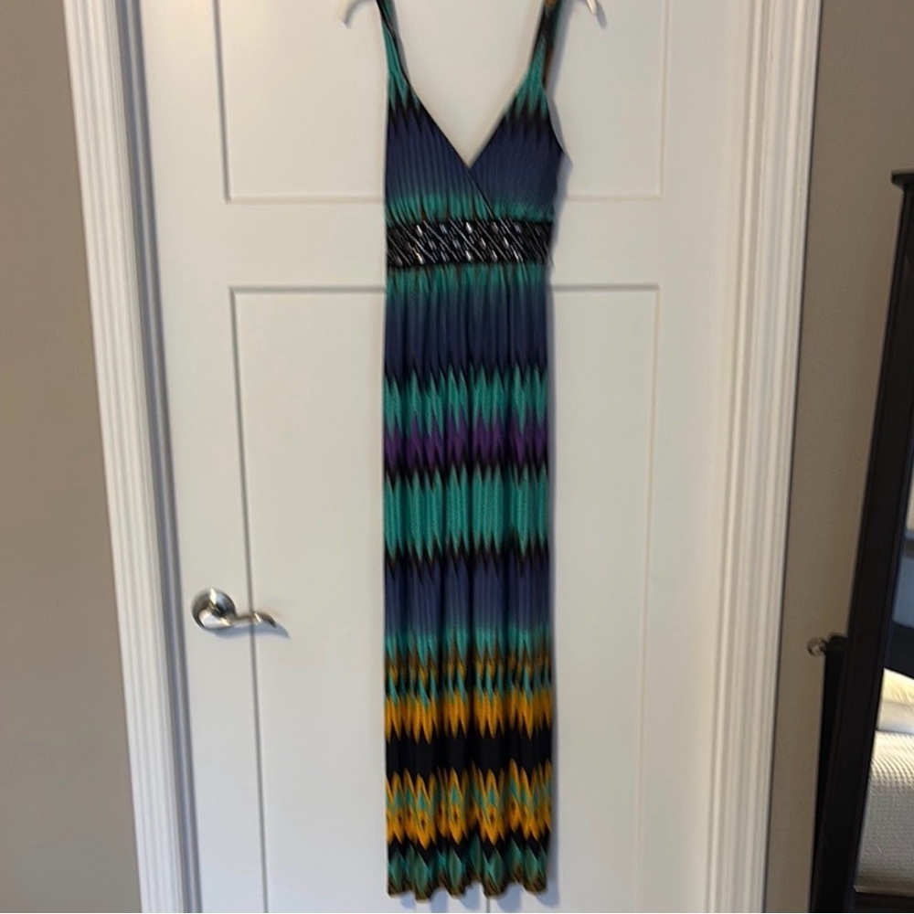 Studio West Multicolor Chevron Maxi Dress - Teal, Navy, Purple, Yellow, Black